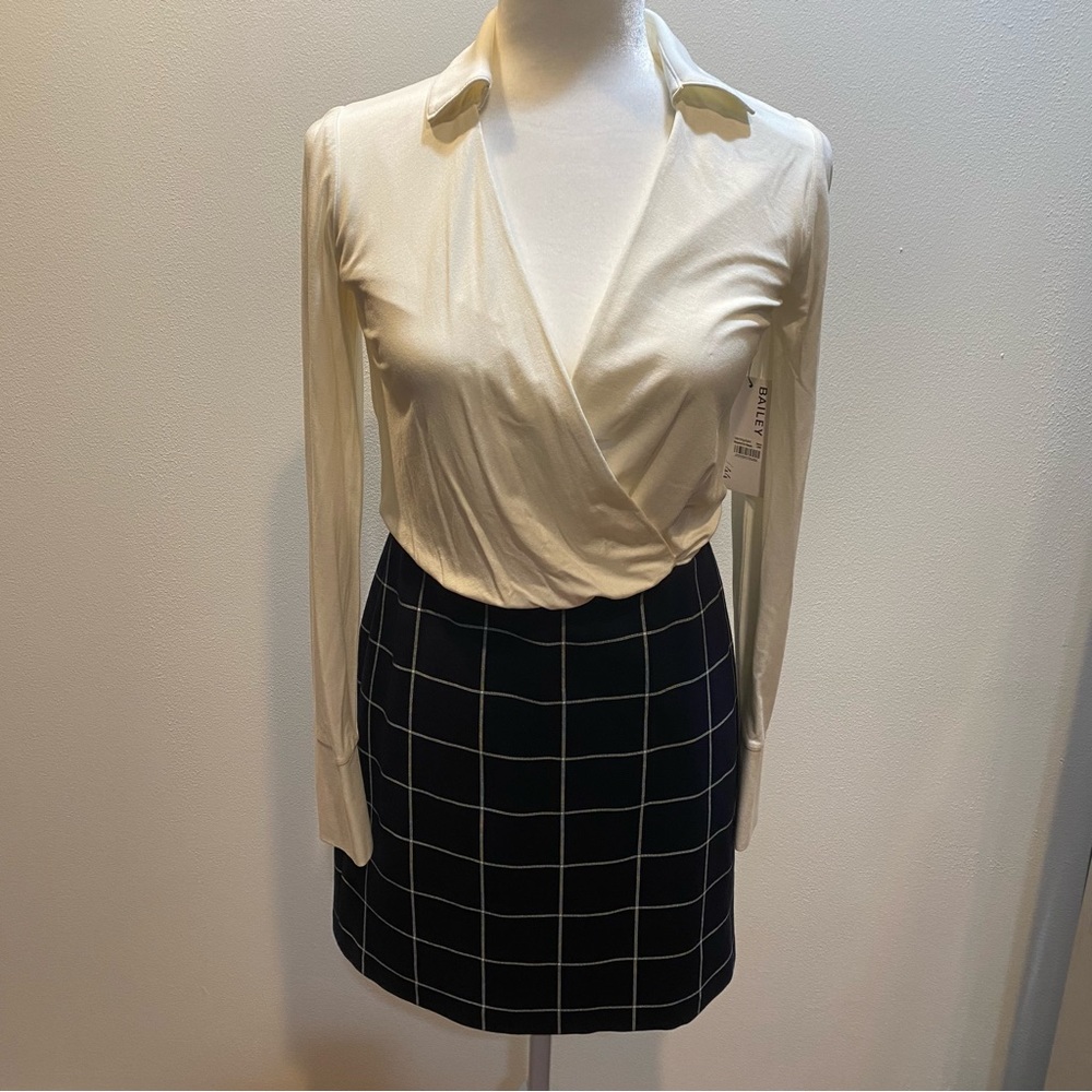 Bailey 44 blue & cream dress, size S, NWT